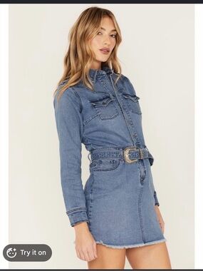 Idyllwind by Miranda Lambert Denim Western Shirt Dress with Belt Size Small